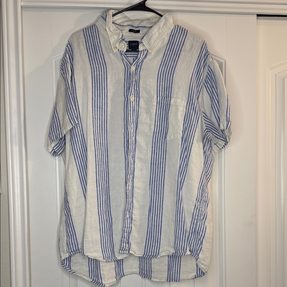 J. Crew Casual Blue and White Striped Shirt